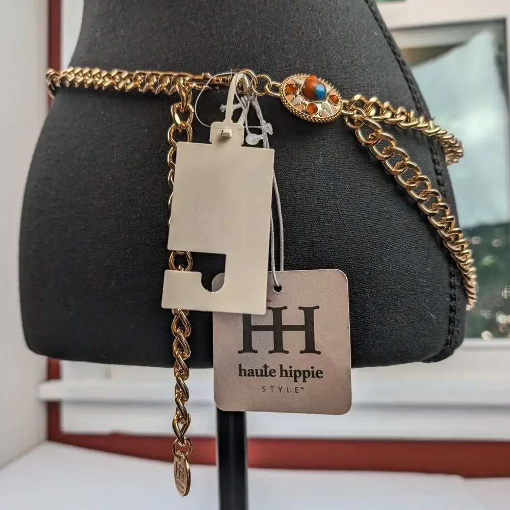 Haute Hippie Gold Medallion Jewel Chain Belt S/M NEW WITH TAGS Western